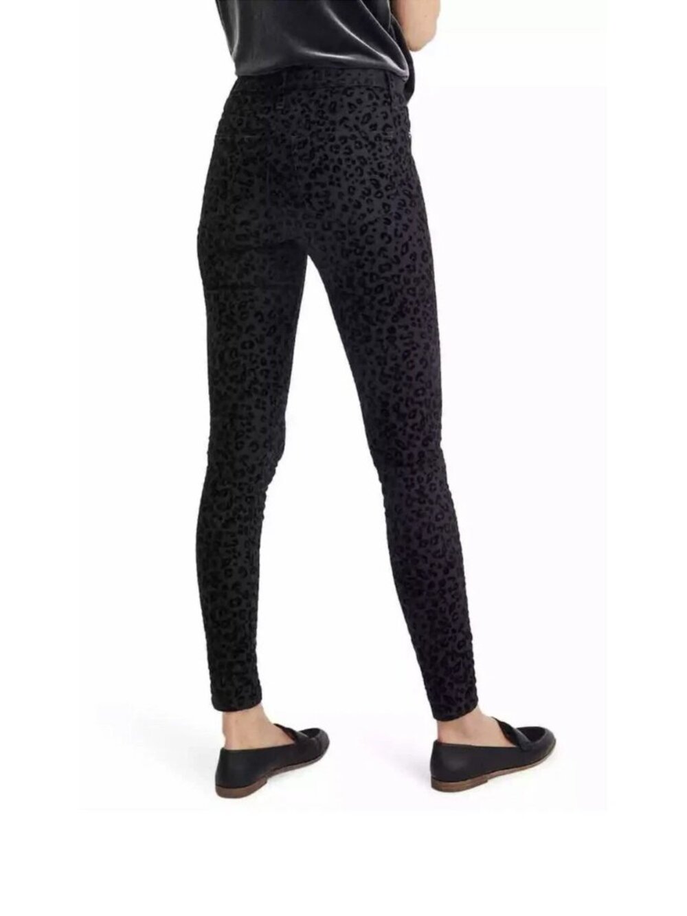 *Madewell 9" Mid-Rise Skinny Pant Womens Size 31 Black Flocked Velvet Leopard - Picture 4 of 10
